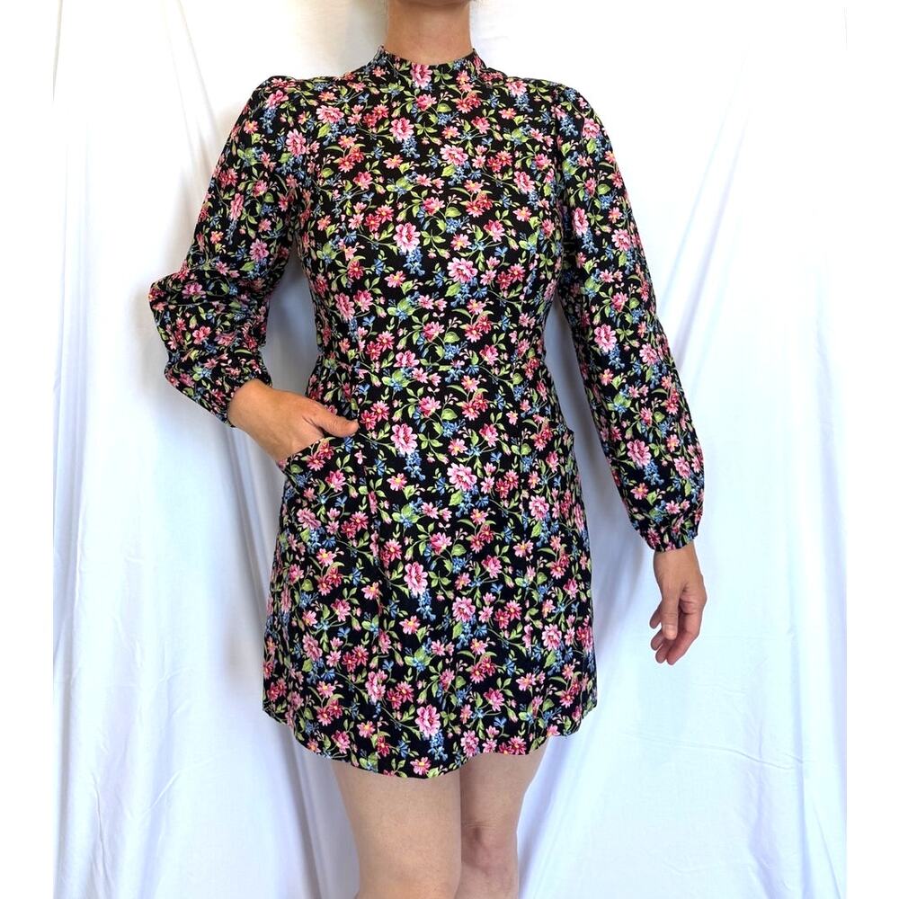 Birds of North America Nyctale Mini Dress Molly Ringwald Black Pink Floral, 10